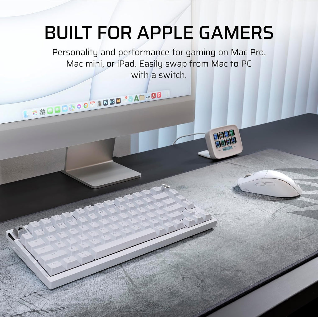 Corsair K65 Plus Wireless 75% RGB Hot-Swappable Mechanical Gaming Keyboard for Mac and iPad – Pre-Lubricated MLX Red v2 Linear Switches, Sound Dampening – QWERTY NA Layout – Glacier Blue
