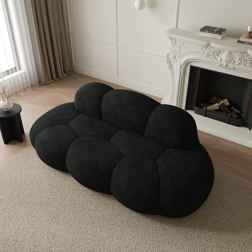 JACH Boneless Cloud Couches for Living Room Apartment, Modern Comfy Upholstered Sofa, Modern Leisure Sofa, Upholstered Couch for Bedroom, Small Space (Black, No Assembly Required)