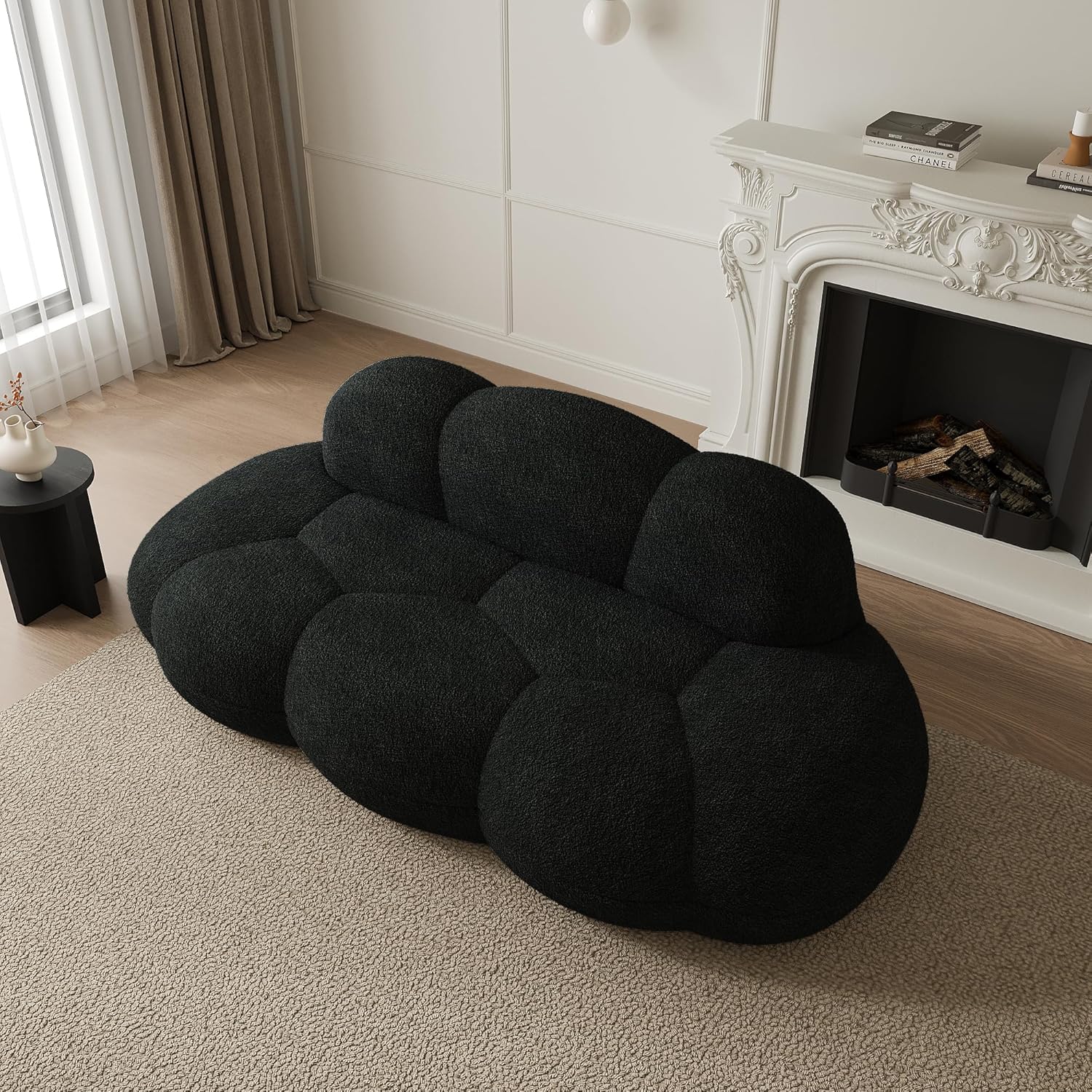 JACH Boneless Cloud Couches for Living Room Apartment, Modern Comfy Upholstered Sofa, Modern Leisure Sofa, Upholstered Couch for Bedroom, Small Space (Black, No Assembly Required)