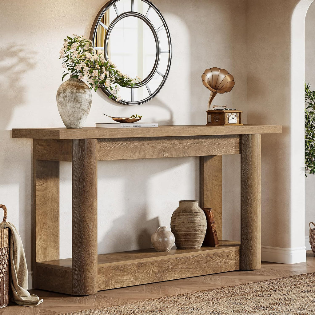 Tribesigns 63-Inch Farmhouse Console Table, 2-Tier Storage Sofa Table Behind The Couch, Narrow Long Entryway Furniture for Home Hallway, Entrance, Living Room, Brown