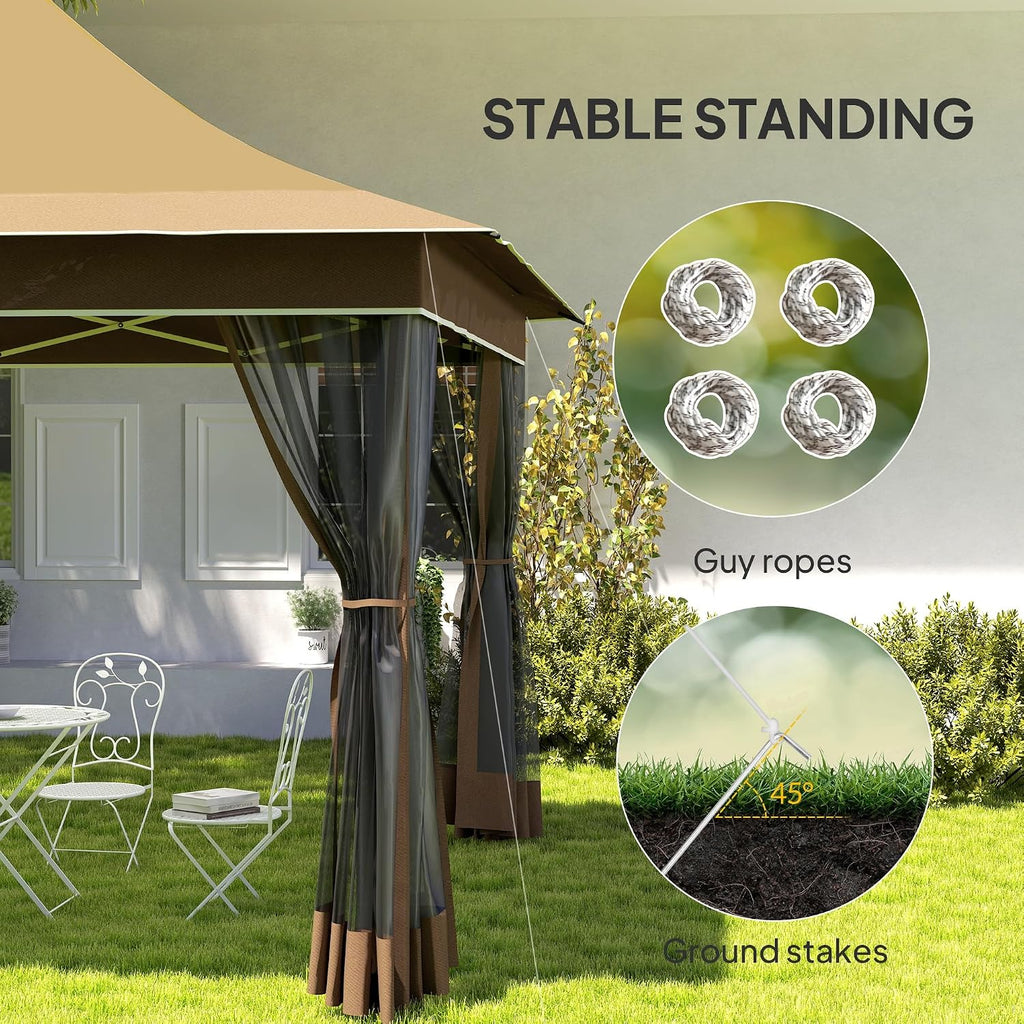 Outsunny 12 x 12 ft. Pop Up Canopy Tent with Mesh Netting, UPF50+ Instant Sun Shelter with Carry Bag, Height Adjustable Party Tent Instant Event Shelter for Garden, Patio, Beige