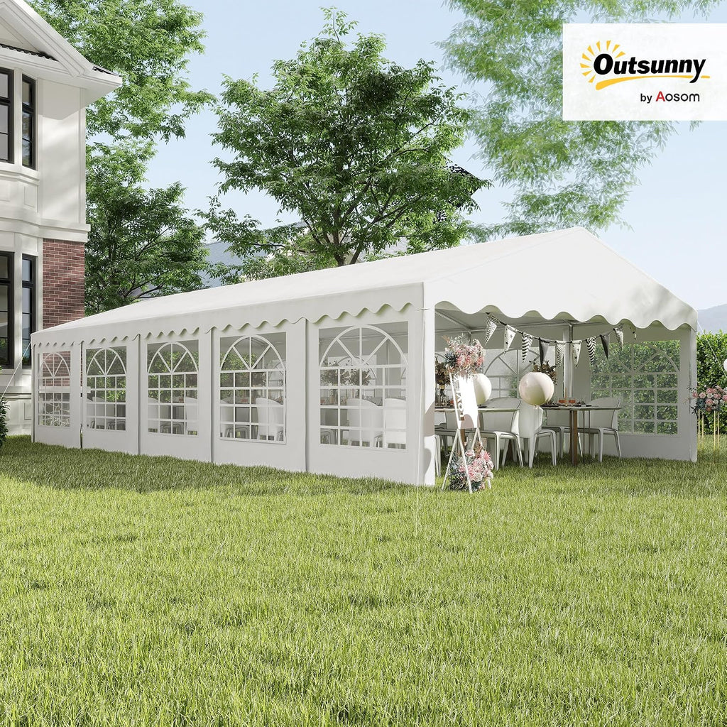 Outsunny 16.5' x 33' Party Tent, Heavy Duty Large Outdoor Canopy Tent Shelter with Removable Sidewalls, 10 Windows and 2 Doors, for Parties, Wedding, Events, BBQ Grill, White