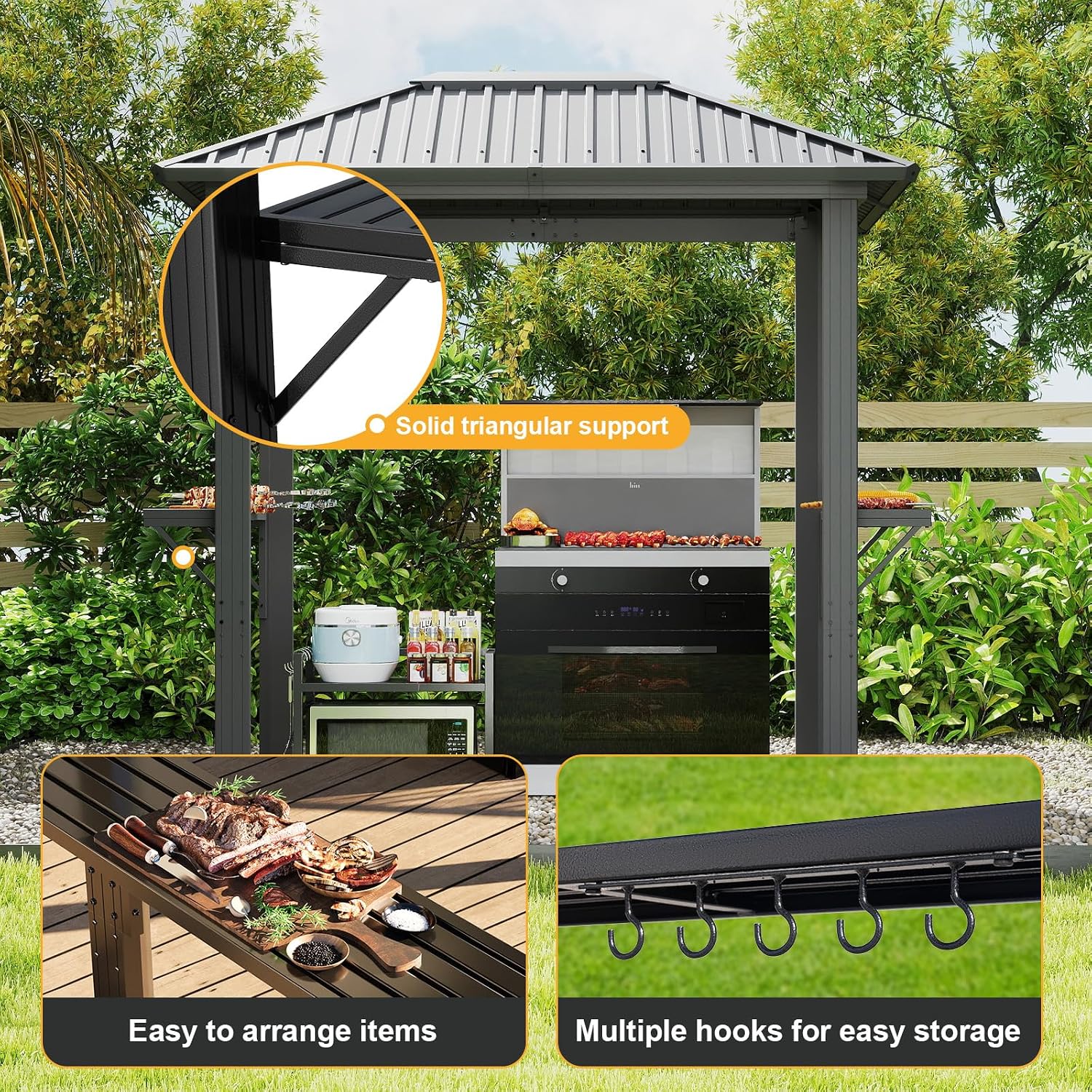 8' x 5' Single Roof BBQ Gazebo with Metal Roof – Sturdy Steel Frame, Outdoor Pavilion for Grilling and Outdoor Activities