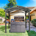 8x5 Grill Gazebo, Outdoor BBQ Gazebo with Double Galvanized Steel Roof, Barbeque Hardtop Grill Gazebo with 2 Side Shelves and Bottle Opener, Metal Grilling Gazebo for Patio, Garden, Backyard (Grey)