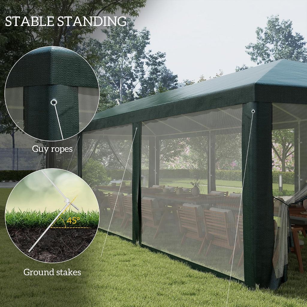Outsunny 10' x 28' Party Tent, Outdoor Wedding Canopy & Gazebo with Removable Sidewalls, Shade Shelter for Events, BBQs, Green