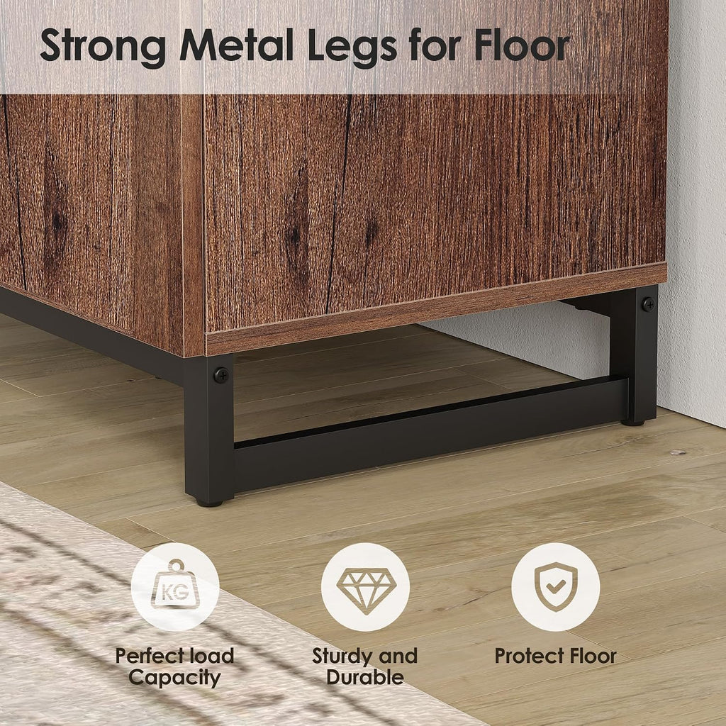 WAMPAT Modern TV Stand for up to 75 inch TV, Wood Entertainment Center TV Console Table with Storage Cabinets Media Console for Living Room, Brown