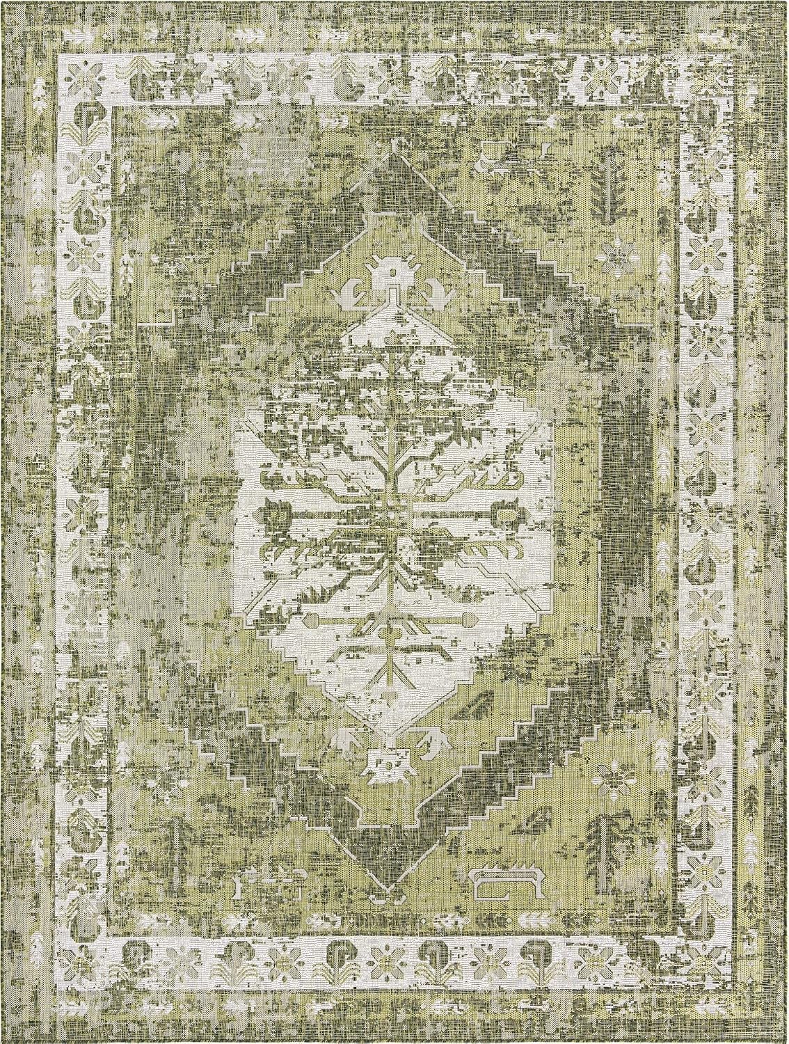 Unique Loom Outdoor Traditional Collection Area Rug - Valeria (9' x 12' 2' Rectangle, Green/ Light Green)