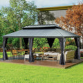 Domi 12' X 20' Hardtop Gazebo, Upgraded Metal Gazebo with Dual-Layer Resin Roof, Drainage System, Curtain and Netting, Outdoor Shelter Canopy for Patio, Garden, and Backyard, Grey