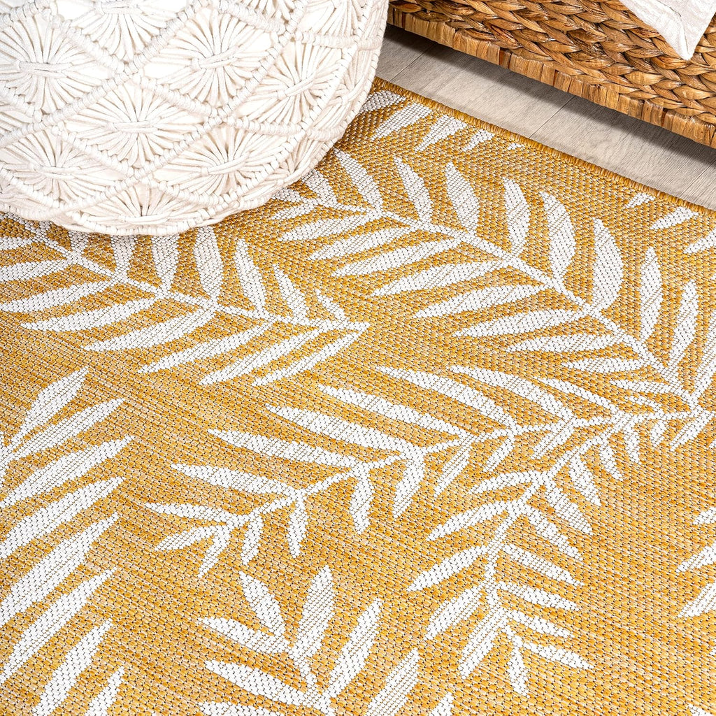 JONATHAN Y Palm Frond Indoor Outdoor Runner Rug 2X10 Yellow/Cream, Nevis for Backyard, Patio, Porch, Easy-Cleaning, High Traffic, Pet-Friendly, Non-Shedding (SMB119C-210)