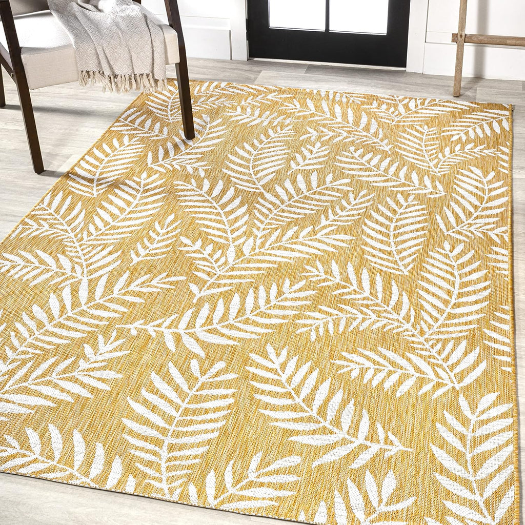 JONATHAN Y Palm Frond Indoor Outdoor Area Rug 9X12 Yellow/Cream, Nevis for Backyard, Patio, Porch, Easy-Cleaning, High Traffic, Pet-Friendly, Non-Shedding (SMB119C-9)