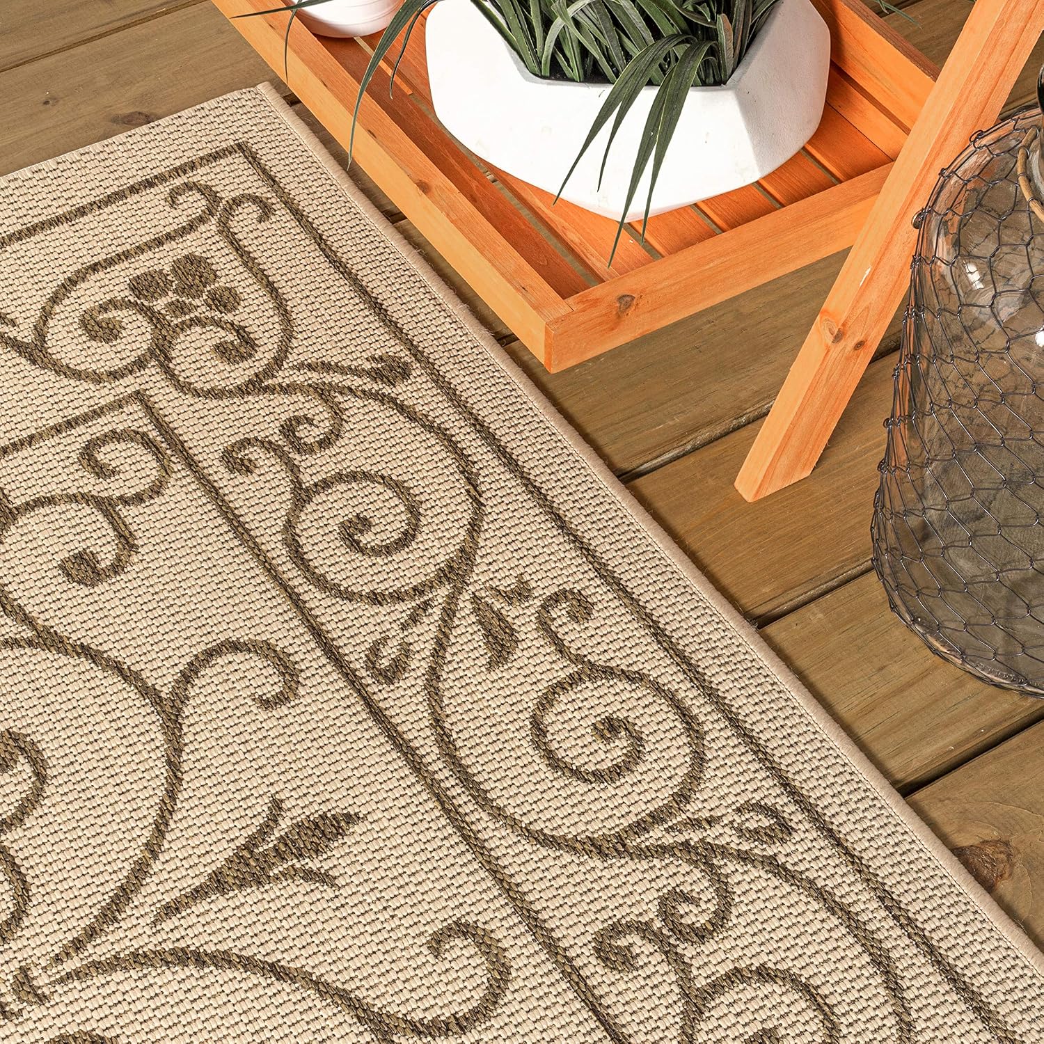 JONATHAN Y Vintage Filigree Indoor Outdoor Area Rug 9X12 Beige/Brown, Charleston Textured Weave for Backyard, Patio, Porch, Easy-Cleaning, High Traffic, Pet-Friendly, Non-Shedding (SMB106A-9)