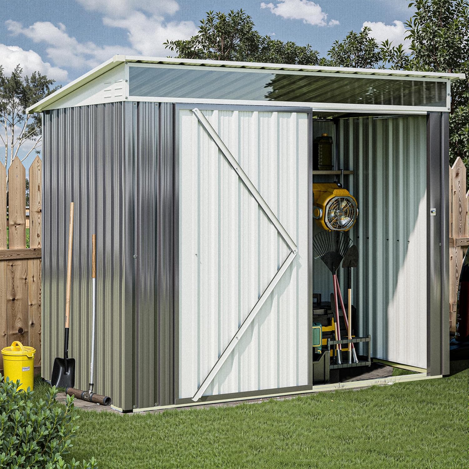 JY QAQA 6x4 FT Metal Garden Storage Shed for Patio, Lawn Dark Gray