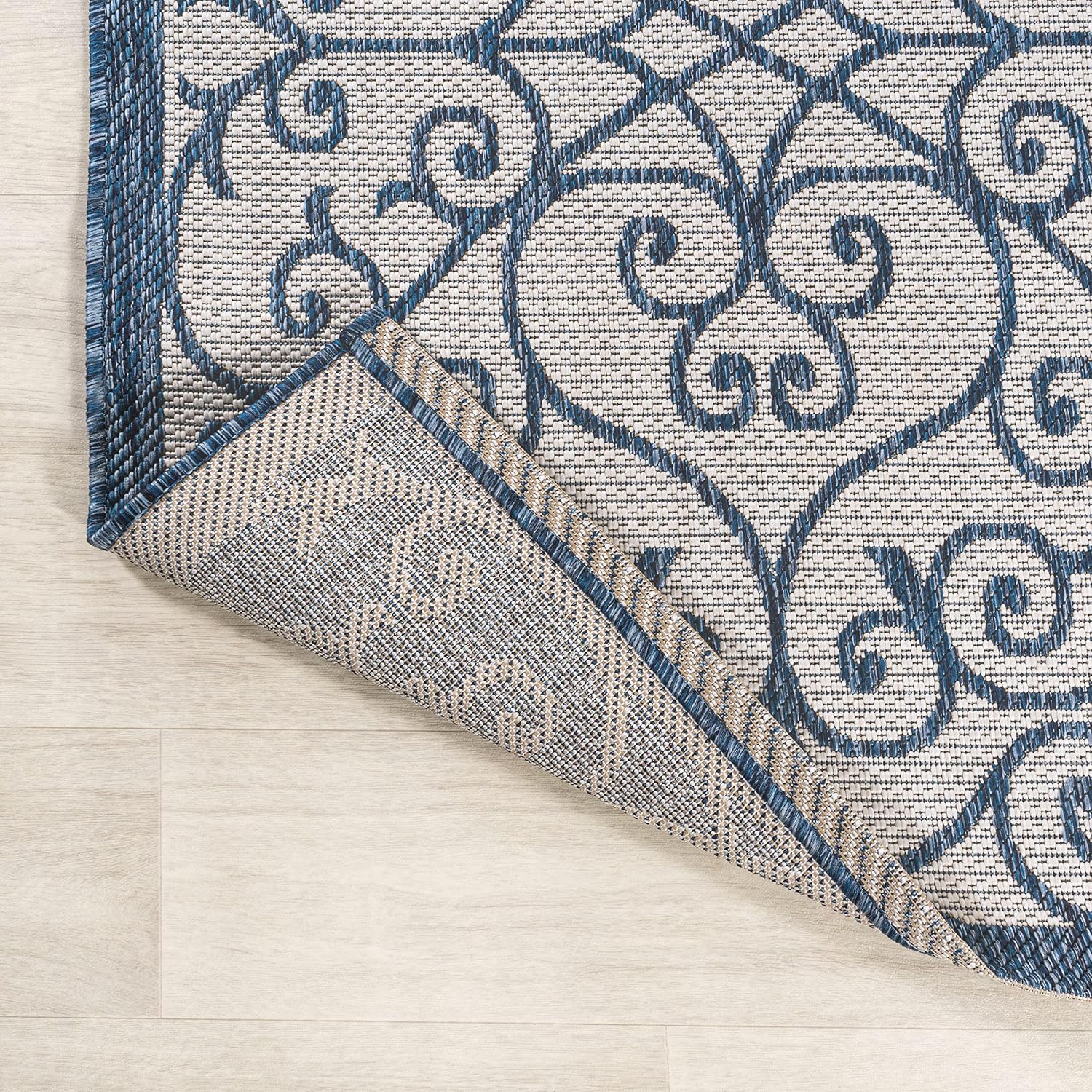 JONATHAN Y Vintage Filigree Indoor Outdoor Area Rug 9X12 Blue/Cream, Madrid Textured Weave for Backyard, Patio, Porch, Easy-Cleaning, High Traffic, Pet-Friendly, Non-Shedding (SMB107F-9)