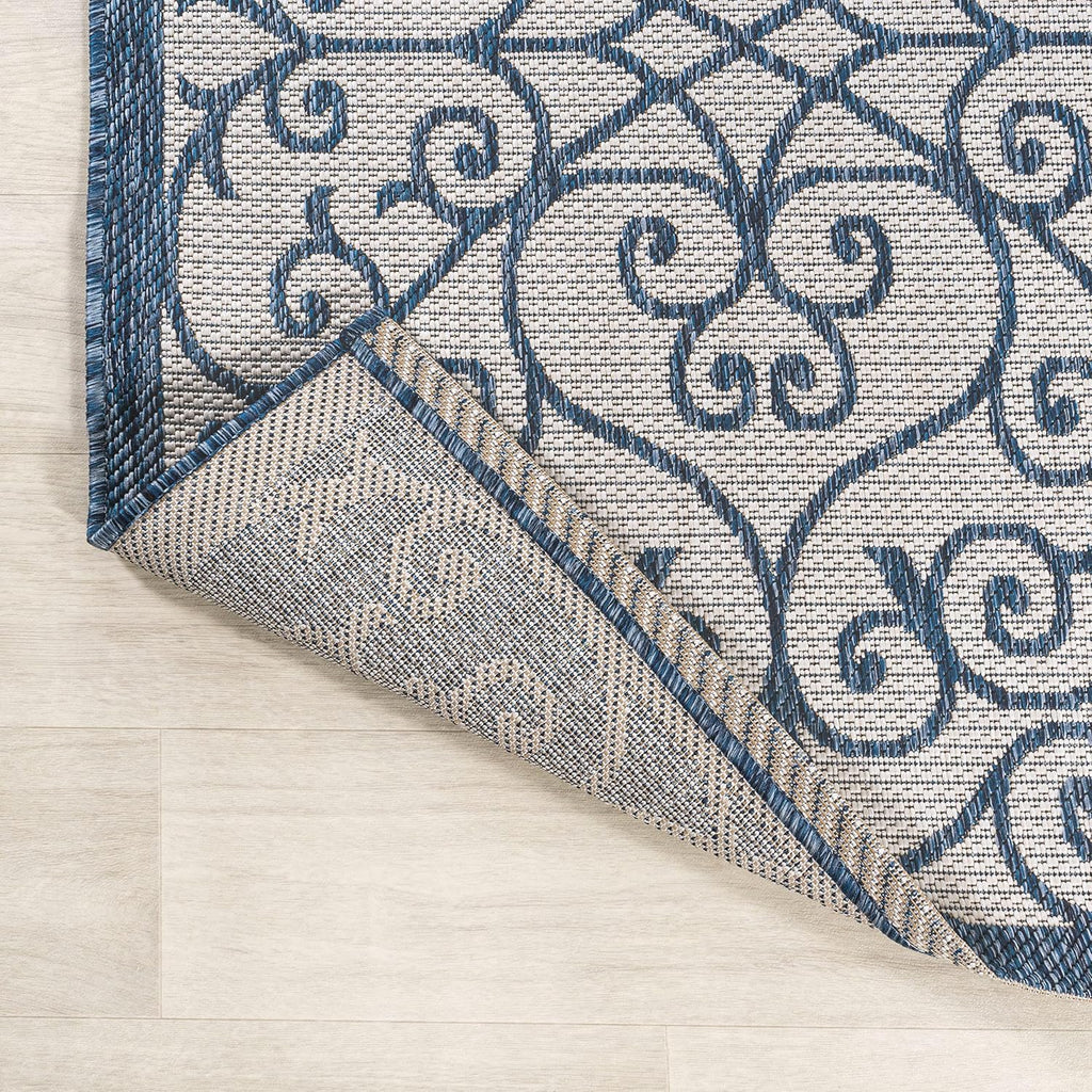 JONATHAN Y Vintage Filigree Indoor Outdoor Area Rug 4X6 Blue/Cream, Madrid Textured Weave for Backyard, Patio, Porch, Easy-Cleaning, High Traffic, Pet-Friendly, Non-Shedding (SMB107F-4)