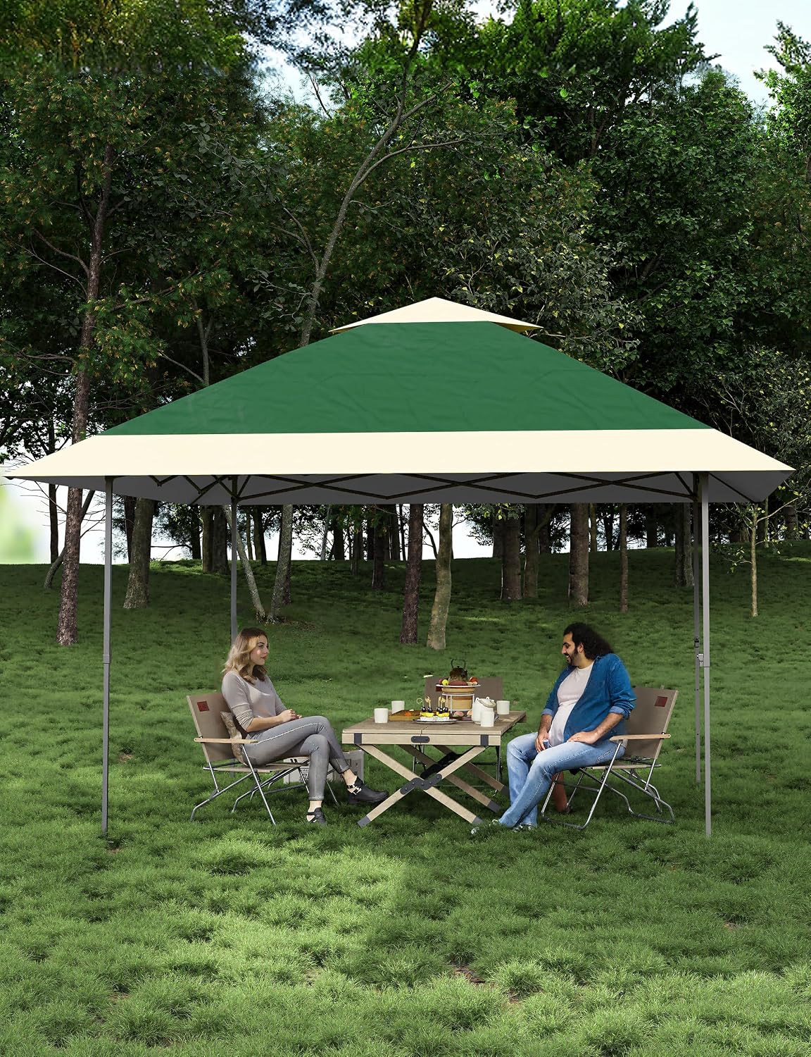 KYBOLT 13x13 Pop Up Gazebo Outdoor Canopy Shelter with 4 Stanbags, 8 Stakes Instant Gazebo Tent for Lawn, Garden, Backyard Deck (Olive Green + Taupe)