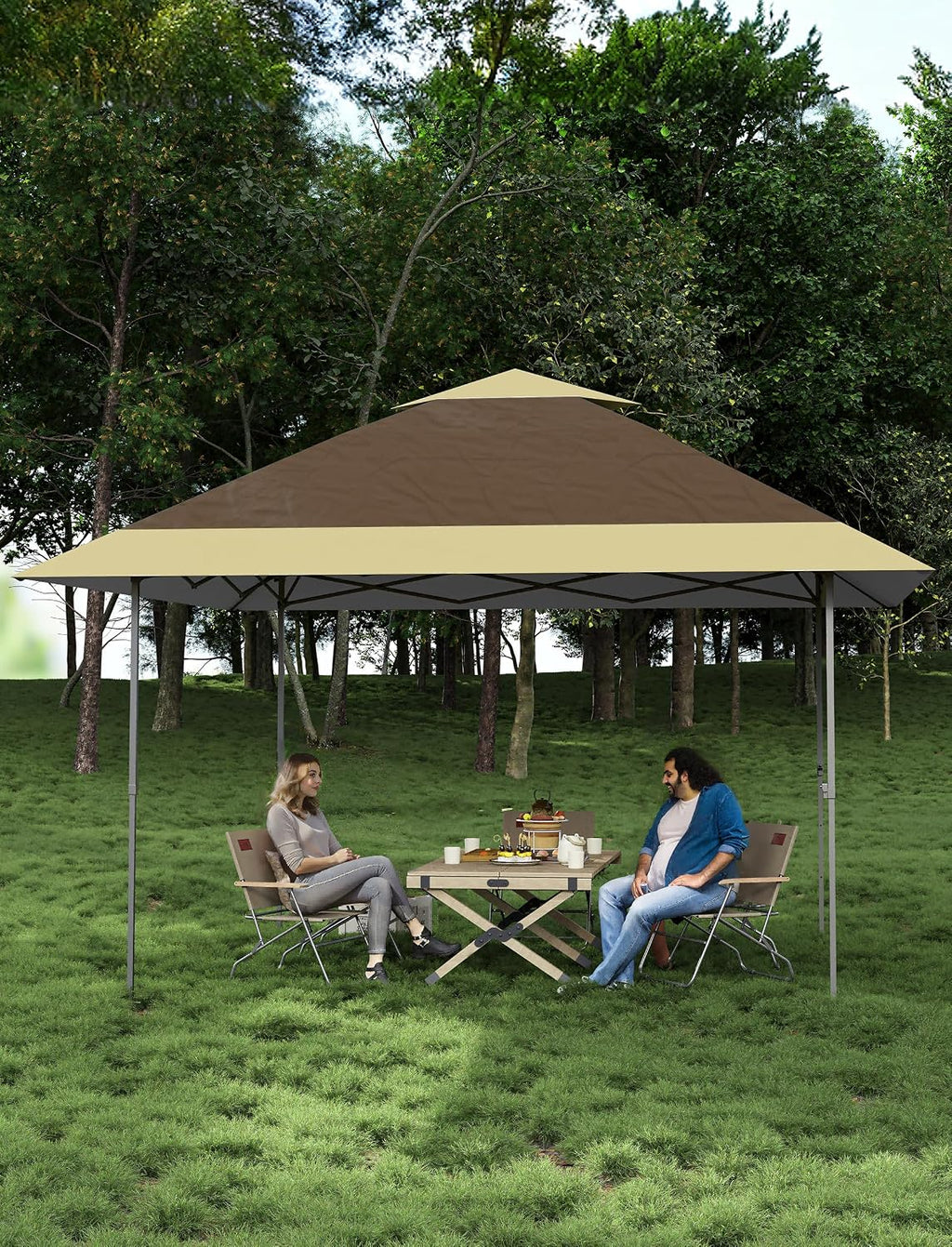KYBOLT 12x12 Pop Up Gazebo Outdoor Canopy Shelter with 4 Stanbags, 8 Stakes Instant Gazebo Tent for Lawn, Garden, Backyard Deck (Khaki + Dark Khaki)