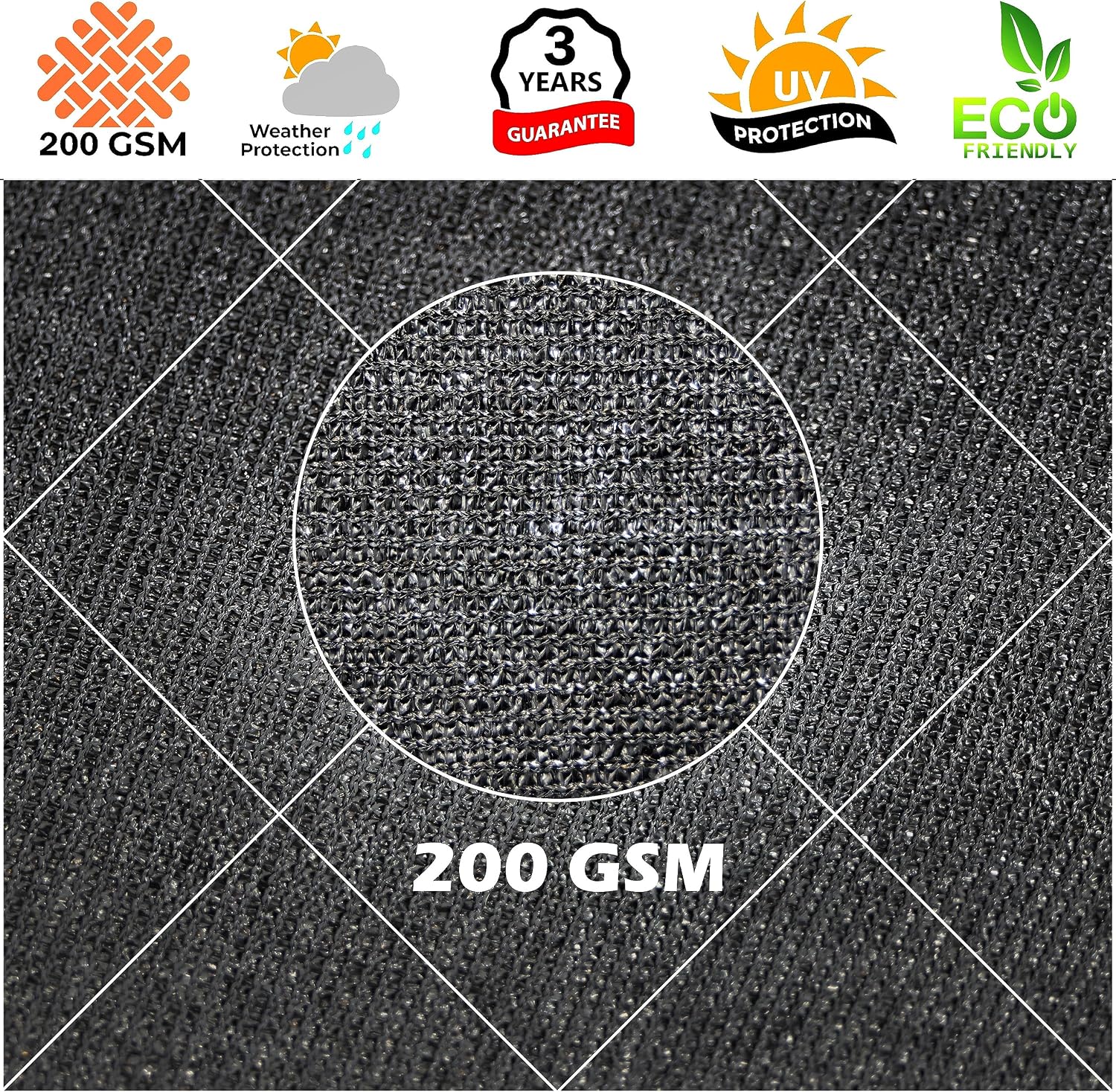Royal Shade 12' x 13' CBlack Rectangle Square Sun Shade Sail Order to Make RTAPR0814 Canopy, UPF50+ 95% UV Blockage, 200GSM Commercial Standard Heavy Duty, 3 Years Warranty (We Make Custom Size)