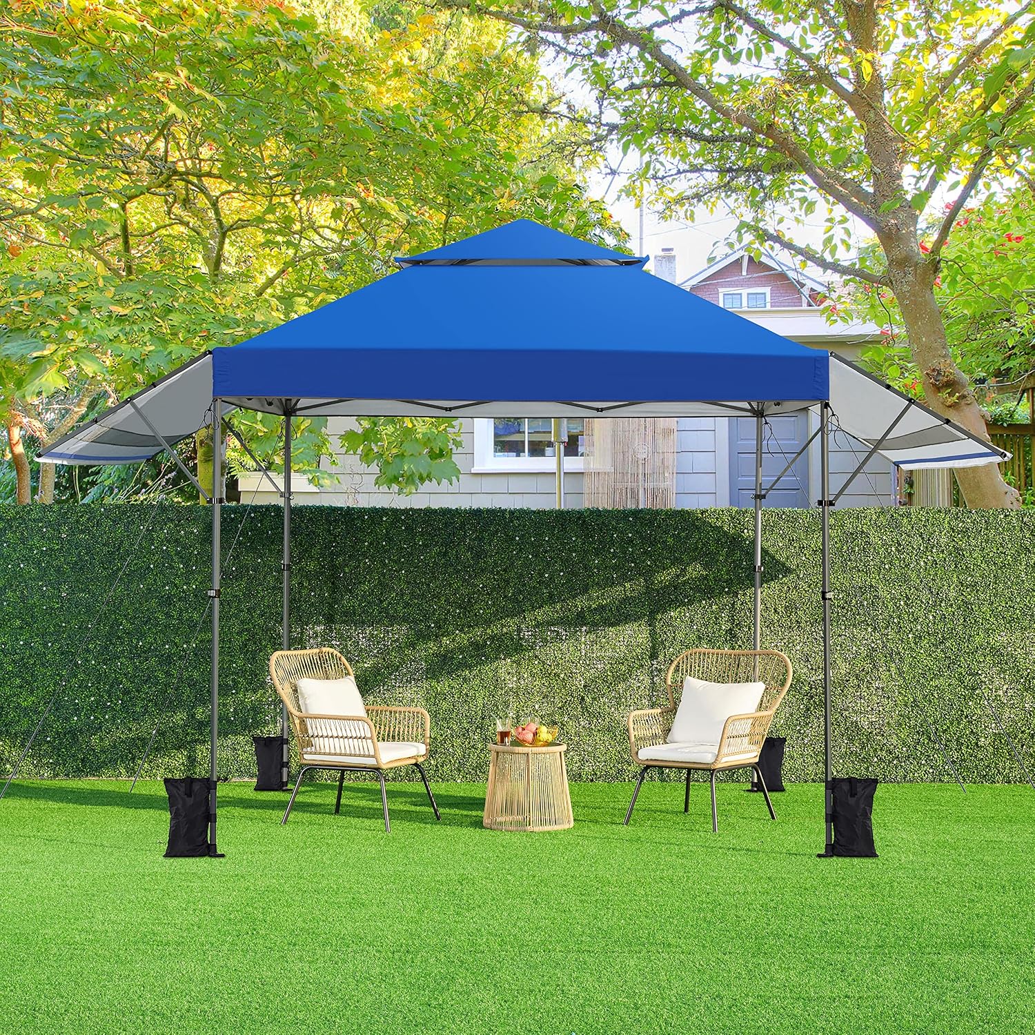 Topeakmart 10x17 Pop-up Gazebo Canopy 2-Tiered with Tilt Angle-Adjustable Double Awnings, Single-Person Setup Instant Canopy, Perfect for 12-18 People