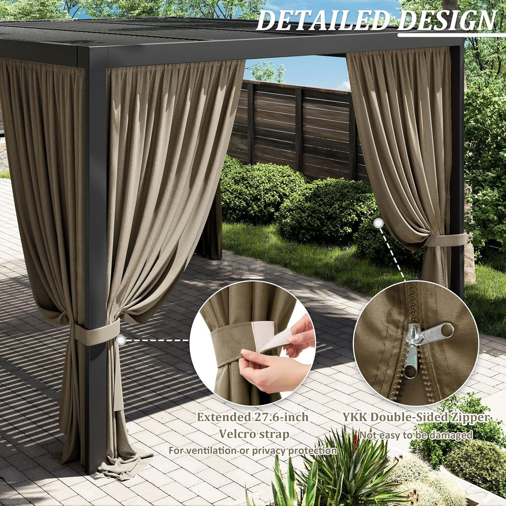 Gazebo Universal Replacement Privacy Curtain,12'×14' Gazebo Outdoor Waterproof Curtains, 4-Panels Sidewall Curtains with Double Zipper for Patio Canopy, Garden and Backyard (Curtain Only)