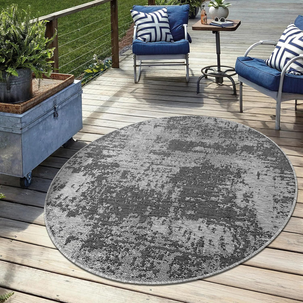Keen Home Design Terrace Outdoor Round Rug - 8ft Round Washable Indoor/Outdoor Rug for Patio, Kitchen, Balcony, Beach, Garden, Deck and Porch, Size: 7'7' Round