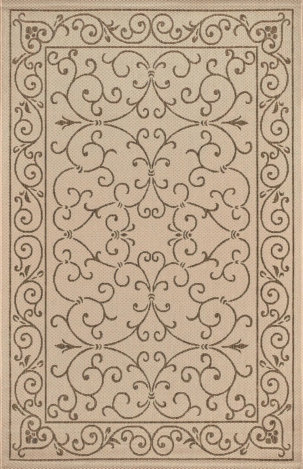JONATHAN Y Vintage Filigree Indoor Outdoor Area Rug 9X12 Beige/Brown, Charleston Textured Weave for Backyard, Patio, Porch, Easy-Cleaning, High Traffic, Pet-Friendly, Non-Shedding (SMB106A-9)