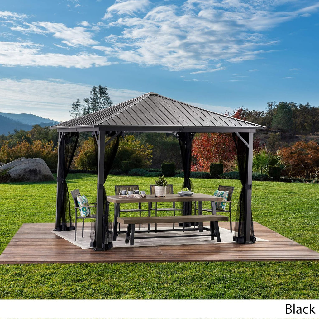 GDF Studio 10' x 10' Outdoor Modern Aluminum Hardtop Gazebo, Black