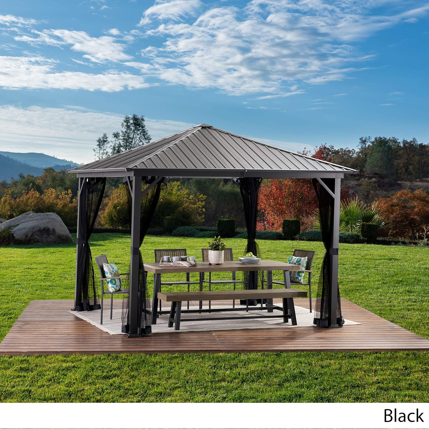 GDF Studio 10' x 10' Outdoor Modern Aluminum Hardtop Gazebo, Black
