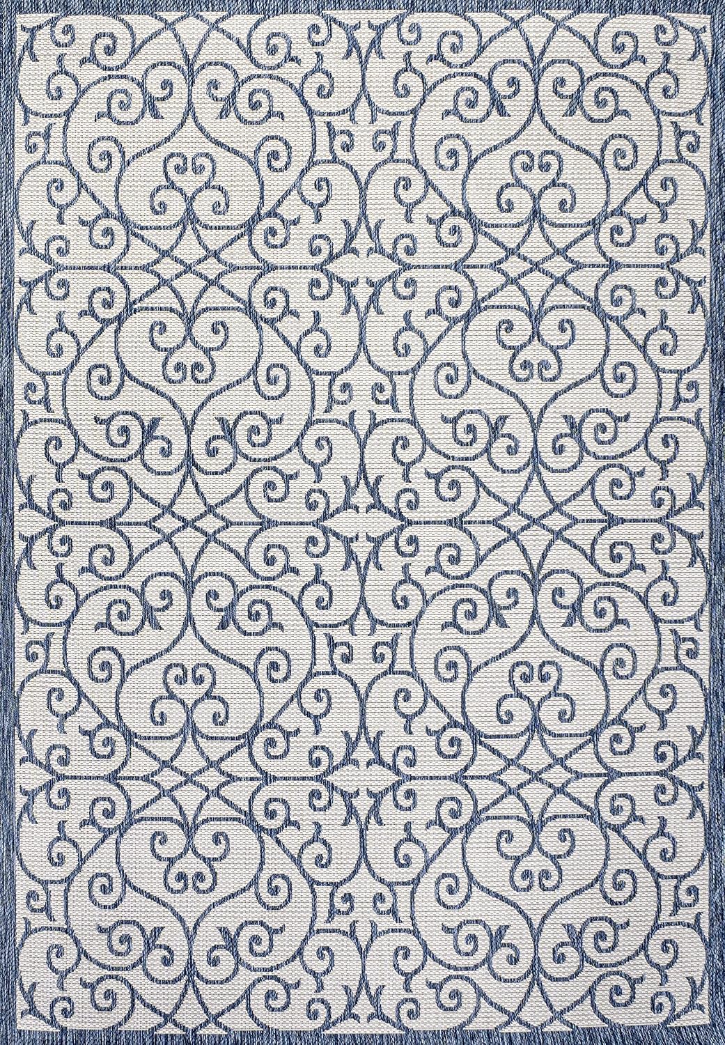 JONATHAN Y Vintage Filigree Indoor Outdoor Area Rug 4X6 Blue/Cream, Madrid Textured Weave for Backyard, Patio, Porch, Easy-Cleaning, High Traffic, Pet-Friendly, Non-Shedding (SMB107F-4)
