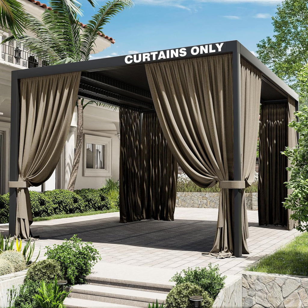 Gazebo Universal Replacement Privacy Curtain,12'×14' Gazebo Outdoor Waterproof Curtains, 4-Panels Sidewall Curtains with Double Zipper for Patio Canopy, Garden and Backyard (Curtain Only)