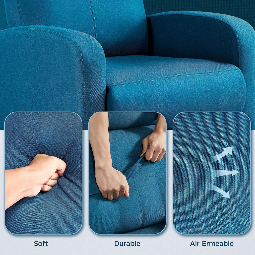 Yaheetech 2-Seat Fabric Pushback Recliner Chair with Thick Seat Cushion and Backrest Reclining Chair for Living Room Home Theater Blue
