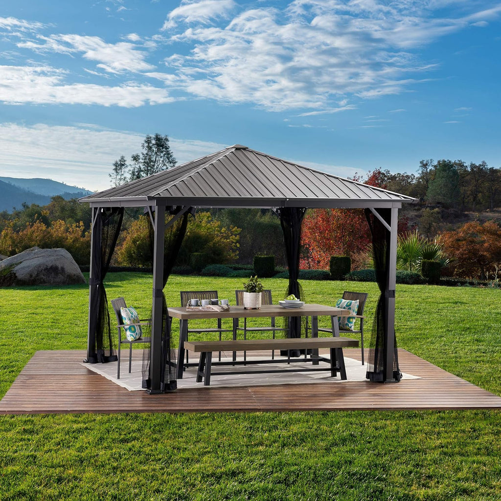 GDF Studio 10' x 10' Outdoor Modern Aluminum Hardtop Gazebo, Black