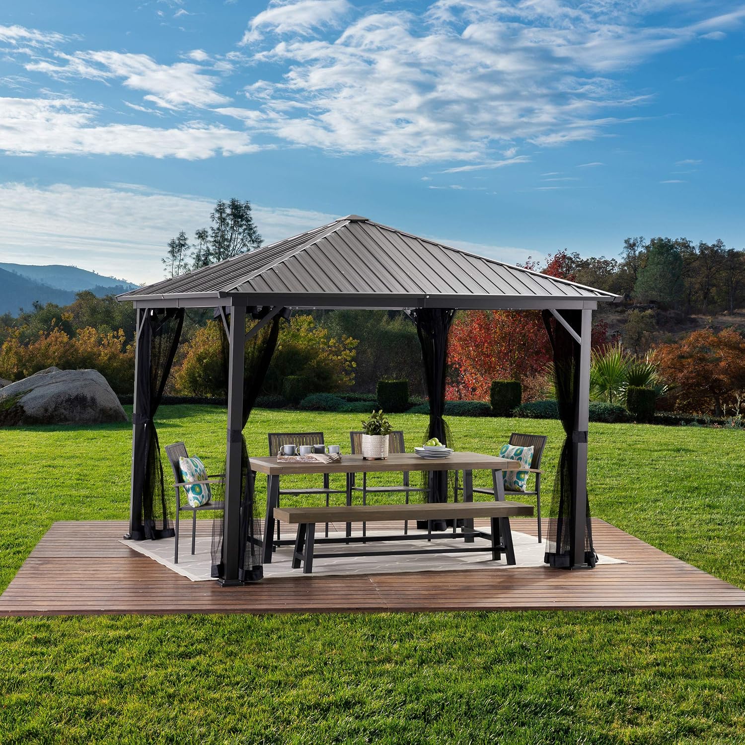 GDF Studio 10' x 10' Outdoor Modern Aluminum Hardtop Gazebo, Black